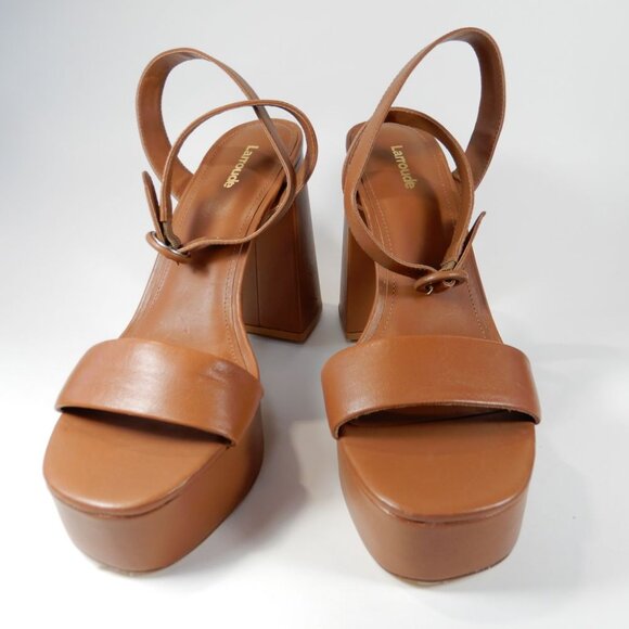 Larroude Dolly Block Heel Platform SANDALS Size 10 Brown Leather NEW $315 - Picture 5 of 16